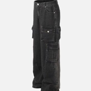 Concert Outfit Washed Distressed Cargo Pocket Jeans