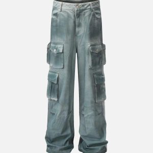 Concert Outfit Washed Distressed Cargo Pocket Jeans