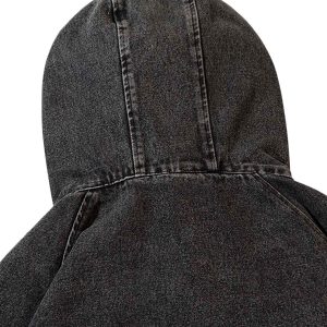 Concert Outfit Washed Distressed Denim Zip-Up Hoodie