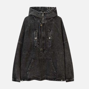 Concert Outfit Washed Distressed Denim Zip-Up Hoodie