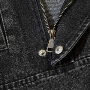 Concert Outfit Washed Distressed Denim Zip-Up Hoodie