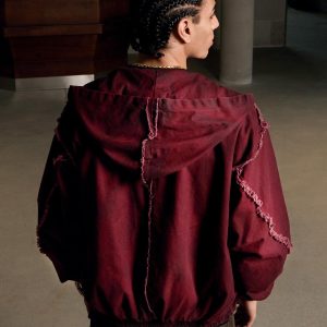 Concert Outfit Washed Distressed Fur Hooded Jacket