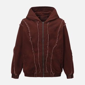 Concert Outfit Washed Distressed Fur Hooded Jacket