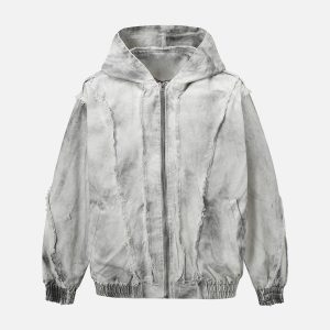 Concert Outfit Washed Distressed Fur Hooded Jacket