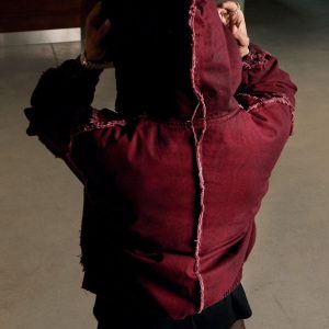 Concert Outfit Washed Distressed Fur Hooded Jacket