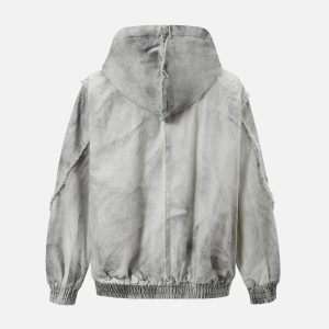 Concert Outfit Washed Distressed Fur Hooded Jacket