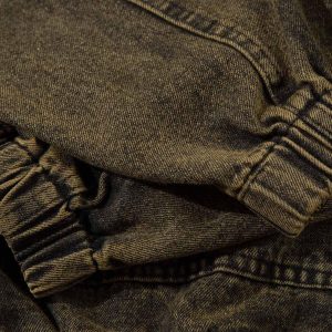 Concert Outfit Washed Distressed Letter Embroidered Denim Hoodie