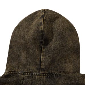 Concert Outfit Washed Distressed Letter Embroidered Denim Hoodie