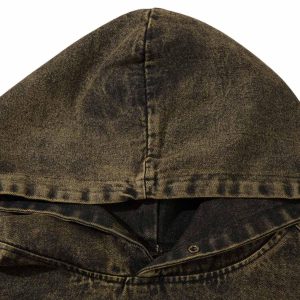 Concert Outfit Washed Distressed Letter Embroidered Denim Hoodie