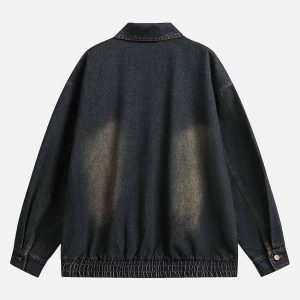 Concert Outfit Washed Distressed Multi-Pocket Denim Jacket