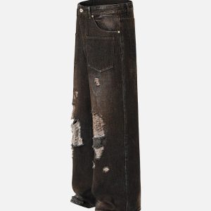 Concert Outfit Washed Distressed Multi-Pocket Ripped Jeans