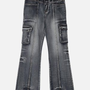 Concert Outfit Washed Distressed Patchwork Jeans