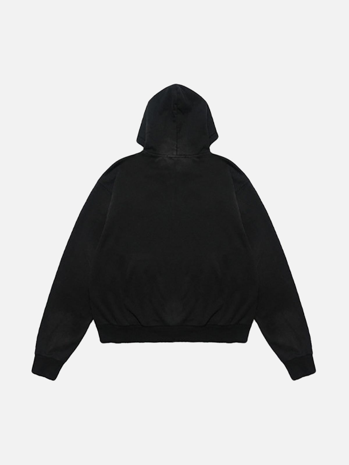 Concert Outfit Washed Distressed Retro Portrait Print Double Zipper Hoodie Concert Outfit Washed Distressed Retro Portrait Print Double Zipper Hoodie