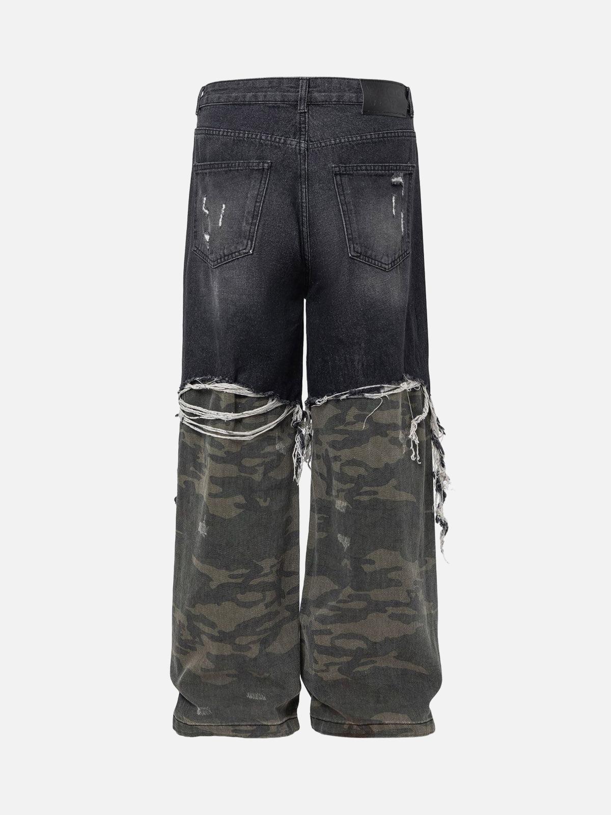 Concert Outfit Washed Distressed Stitching Camouflage Straight Jeans Concert Outfit Washed Distressed Stitching Camouflage Straight Jeans
