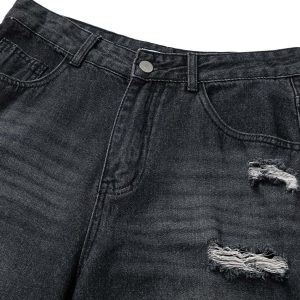 Concert Outfit Washed Distressed Stitching Camouflage Straight Jeans