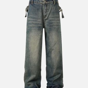 Concert Outfit Washed Distressed Waistband Straight Jeans