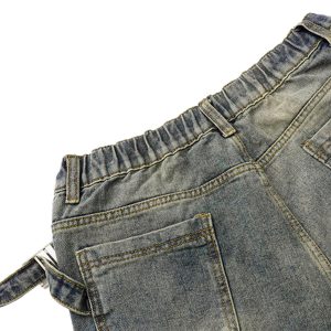 Concert Outfit Washed Distressed Waistband Straight Jeans