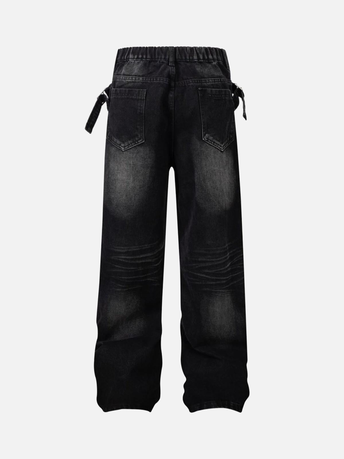 Concert Outfit Washed Distressed Waistband Straight Jeans Concert Outfit Washed Distressed Waistband Straight Jeans