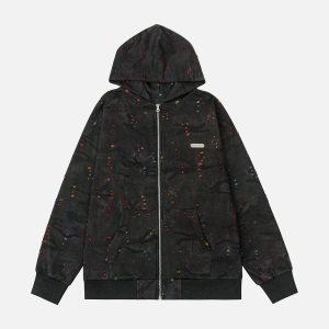 Concert Outfit Washed Distressed Zipper Hooded Jacket