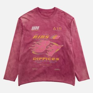 Concert Outfit Washed Edge Long Sleeve T-Shirt