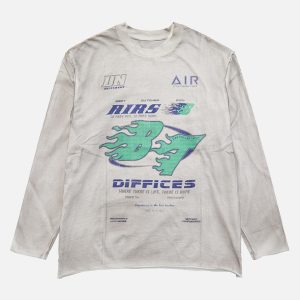 Concert Outfit Washed Edge Long Sleeve T-Shirt