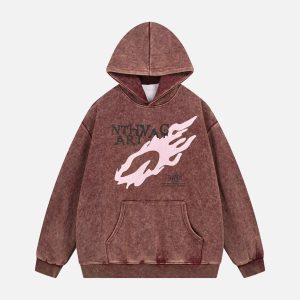 Concert Outfit Washed Flame Printed Fleece Hoodie