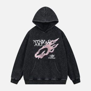 Concert Outfit Washed Flame Printed Fleece Hoodie