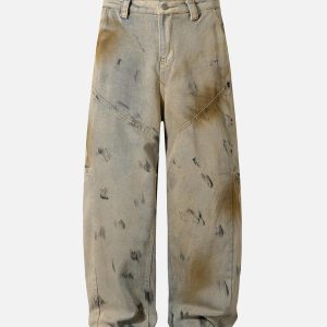 Concert Outfit Washed Graffiti Spray Paint Barrel Jeans