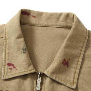 Concert Outfit Washed Graffiti Zip Up Workwear Jacket