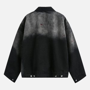 Concert Outfit Washed Ink Gradient Ripped Denim Jacket