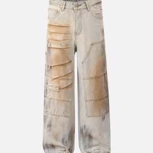 Concert Outfit Washed Mud-Dye Straight Jeans