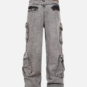 Concert Outfit Washed Multi-Pocket Cargo Jeans