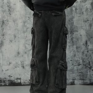 Concert Outfit Washed Multi-Pocket Cargo Jeans
