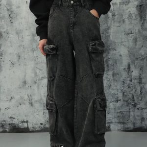 Concert Outfit Washed Multi-Pocket Cargo Jeans
