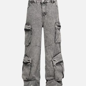 Concert Outfit Washed Multi-Pocket Cargo Jeans