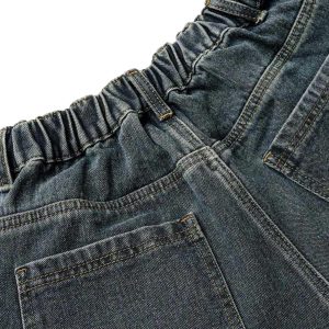 Concert Outfit Washed Multi-Pocket Denim Cargo Jorts