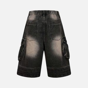 Concert Outfit Washed Multi-Pocket Denim Cargo Jorts