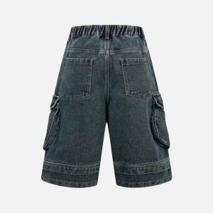 Concert Outfit Washed Multi-Pocket Denim Cargo Jorts
