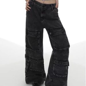 Concert Outfit Washed Multi Pocket Jeans