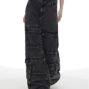 Concert Outfit Washed Multi Pocket Jeans