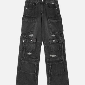 Concert Outfit Washed Multi-Pocket Work Cargo Jeans