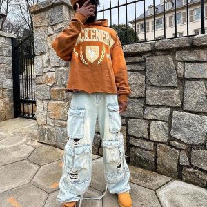 Concert Outfit Washed Multi-Pocket Work Cargo Jeans