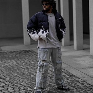 Concert Outfit Washed Multi-Pocket Work Cargo Jeans