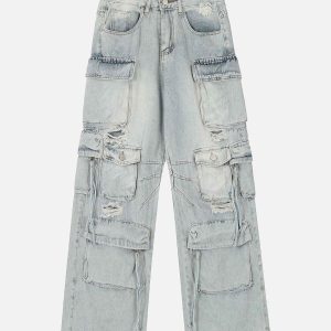 Concert Outfit Washed Multi-Pocket Work Cargo Jeans
