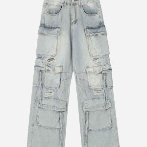 Concert Outfit Washed Multi-Pocket Work Jeans