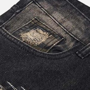 Concert Outfit Washed Panel Camouflage Jeans