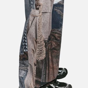 Concert Outfit Washed Patchwork Baggy Jeans
