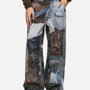 Concert Outfit Washed Patchwork Baggy Jeans
