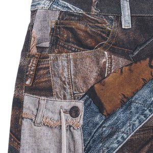 Concert Outfit Washed Patchwork Baggy Jeans