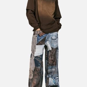 Concert Outfit Washed Patchwork Baggy Jeans